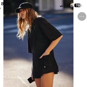 Free People FP Movement Hot Shot Tee Romper in Washed Black Medium